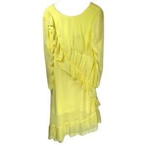 NWT ASOS Curve Asymmetrical Ruffle Tier Sheer Ruched Long Sleeve Dress in Yellow